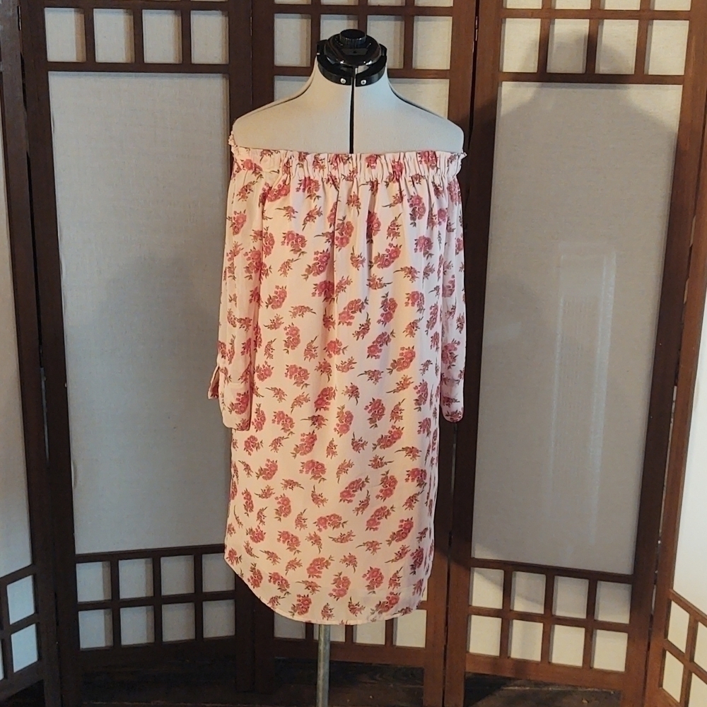 James & Erin Floral Off the Shoulder Pink Dress Sz M